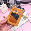 Brown plush bear card holder for idol photocards with cute embroidery and keychain attachment - Brown Bear