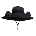Chapeau de soleil noir à large bord avec double ventilateur solaire et maille grise - Noir