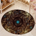 Close-up of a round flannel floor mat with a brown fractal spiral geometric pattern - 80×80cm / Brown Fractal Spiral