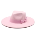 Detail of a soft pink wool fedora hat with a matching grosgrain ribbon and small bow - M (56-58cm) / Pink