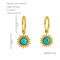 Gold stainless steel sun earrings with turquoise inlay and detailed sizing measurements - Sun Shape Turquoise Style (472)