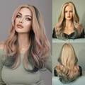 Long wavy highlights wig for women in blonde pink and blue shades shown in multi-angle views - Blonde Pink Blue Highlight