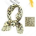 Elegant leopard print silk scarf in beige and brown, displayed with magazine and wheat - 09-Gold Black Brown Leopard / 50*50CM