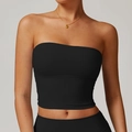 Women's black strapless tube top sports bra with a tight fit and matte fabric texture - S / Premium Black