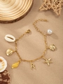 Golden ocean charm bracelet with starfish, shells, pearls and letter R pendant - Letter R(R)