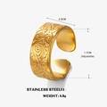 Vintage style gold-plated stainless steel open ring with engraved abstract patterns - Gold Patterned Style