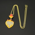 Collana hip hop dorata con pendente a cuore di fiamme e strass luccicanti - 0.3cm Catena a Torciglione-60cm / Oro