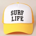 Adjustable yellow and white SURF LIFE mesh trucker hat with decorative rope - One Size / Yellow and White