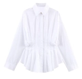 Witte poplin blouse met lange mouwen en geplooide taille voor damesmode - XS / Wit