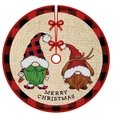 Jupe de sapin de Noël avec gnomes et bordure à carreaux rouges et noirs - A-SQ77 Gnome en Toile de Jute Beige