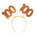 Sparkly orange glitter number 100 party headband with springs on a white background - Orange