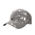 Dark gray baseball cap with white graffiti print and curved brim in a profile view - 56-60cm Adjustable / Grey Silver Print