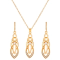 Golden crown jewelry set with sparkling crystals and leaf design necklace and earrings - Gold Intertwined Water Drop Style (M-633)
