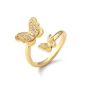 Anello aperto in rame placcato oro 18 carati con doppio design a farfalla e zirconi chiari - Farfalla Dorata 03