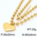 Golden heart pendant necklace with bead chain design and size parameters shown - Gold Necklace (KN234436-Z)