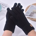 Men's winter knit gloves in black with warm fleece lining and touch screen finger tips - One Size / Black