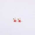 Minimalist gold birthstone stud earring featuring a square red zircon and small crystal - Red/July
