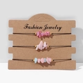 Detailed view of three handmade adjustable string bracelets with irregular natural stones - FK0048 Pink Blue Crushed Stone Set