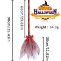 Halloween glowing witch broom with orange striped pole and red spider web mesh skirt - Red Spider Web Broom (Bow + Ribbon)