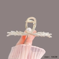 Pince à cheveux plume dorée 10cm avec strass et une perle blanche élégante - 123# Branche Croix