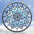 Blue and white snowflake acrylic ornament with golden string for winter decoration - 15x15cm