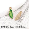 Mini green pea pod enamel pendant charm with metal leaf detail, size 19x6x1.5mm - Pea Pod BK1543#