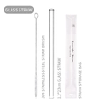 Reusable glass straw set with 1.2x23cm straw, cleaning brush, and frosted storage pouch - Glass Straw Set / 1.2*23cm