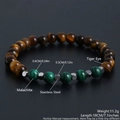 Beaded tiger eye and malachite elastic bracelet with stainless steel spacers for women - Tiger Eye Malachite-NO02-7