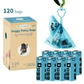 Lavender scented biodegradable pet waste bags shown in retail box and multi-roll layout - Blue 8 Rolls With Hands-Free Clip