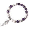 Handmade bracelet with purple amethyst, white turquoise beads and silver wing charm - Purple Crystal
