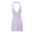Sexy light purple halter neck mini dress with deep V-neck and bodycon fit for women - S / Light Purple