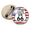 Vintage Route 66 speldje in antiek brons met Amerikaans vlagontwerp voor kleding - Route US 66 Klassiek Stars and Stripes