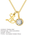Golden stainless steel necklace with letter L charm and round cubic zirconia pendant - Letter L / Gold