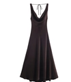Detail of deep brown satin dress showing cowl neck and smooth silk-like fabric texture - XS / Coffee