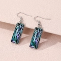 Close-up of rectangular earrings with colorful zebra stripes and silver hooks - Colorful Zebra Print (FXEH-27-12)