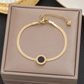 Gold-plated stainless steel snake chain bracelet with black Roman numeral pendant charm - Gold Roman Numeral Black Disc Style (5245)
