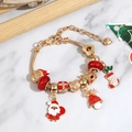 Christmas themed charm bracelet with Santa, reindeer and red beads on gold chain - Christmas Gold Theme (Style 1) / 18cm
