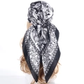Elegant black and white paisley silk scarf tied as a vintage square head wrap - Black Splicing