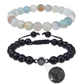 Dettaglio della perla con proiezione Ti Amo in 100 lingue su bracciali in pietra - Bracciale Amazonite + Pietra Opaca