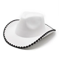 Chapeau de cowboy blanc avec bordure tressée noire pour activités de plein air - M(56-58cm) / Blanc (Bord Noir)