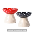Ceramic mushroom-shaped elevated pet bowls in red and black polka dot pattern - Elevated Mushroom Bowl Set (Red + Black)