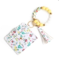 Florales PU-Kartenetui mit gelbem Silikonperlen-Armband und Quastenanhänger - Kleines Blumenmuster (6#)