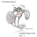 Ring aus silbernem Edelstahl mit Sonne, Kaktus und 5A-Zirkon, verstellbare Größe - US 7 / Stahlfarbe
