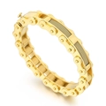 Bracelet chaîne de vélo hip hop pour homme en acier inoxydable doré avec texture grillagée - Style de chaîne de vélo industriel (KB169327-KFC) / Doré