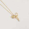 Collier nœud plaqué or avec perles et zircons sur une fine chaîne dorée - Noeud de Perles