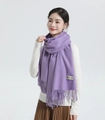 Thick purple cashmere wool scarf for women with fringe tassels and brand label - Wool Style / 200x70cm / Medium Purple
