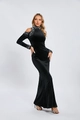 Elegante abito in velluto nero con spalle scoperte e decorazioni in strass brillanti - S / Nero