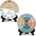 Set of 2 ceramic mood wheel and control circle coasters with black display stands - Wheel Diagram No.2