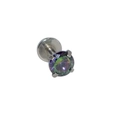 Surgical steel labret stud with iridescent opal stone in a four-prong setting silver finish - 1.2x6x2mm / Silver Rainbow Zirconia