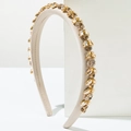 Baroque style champagne satin headband with sparkling amber rhinestones and crystals - Brown